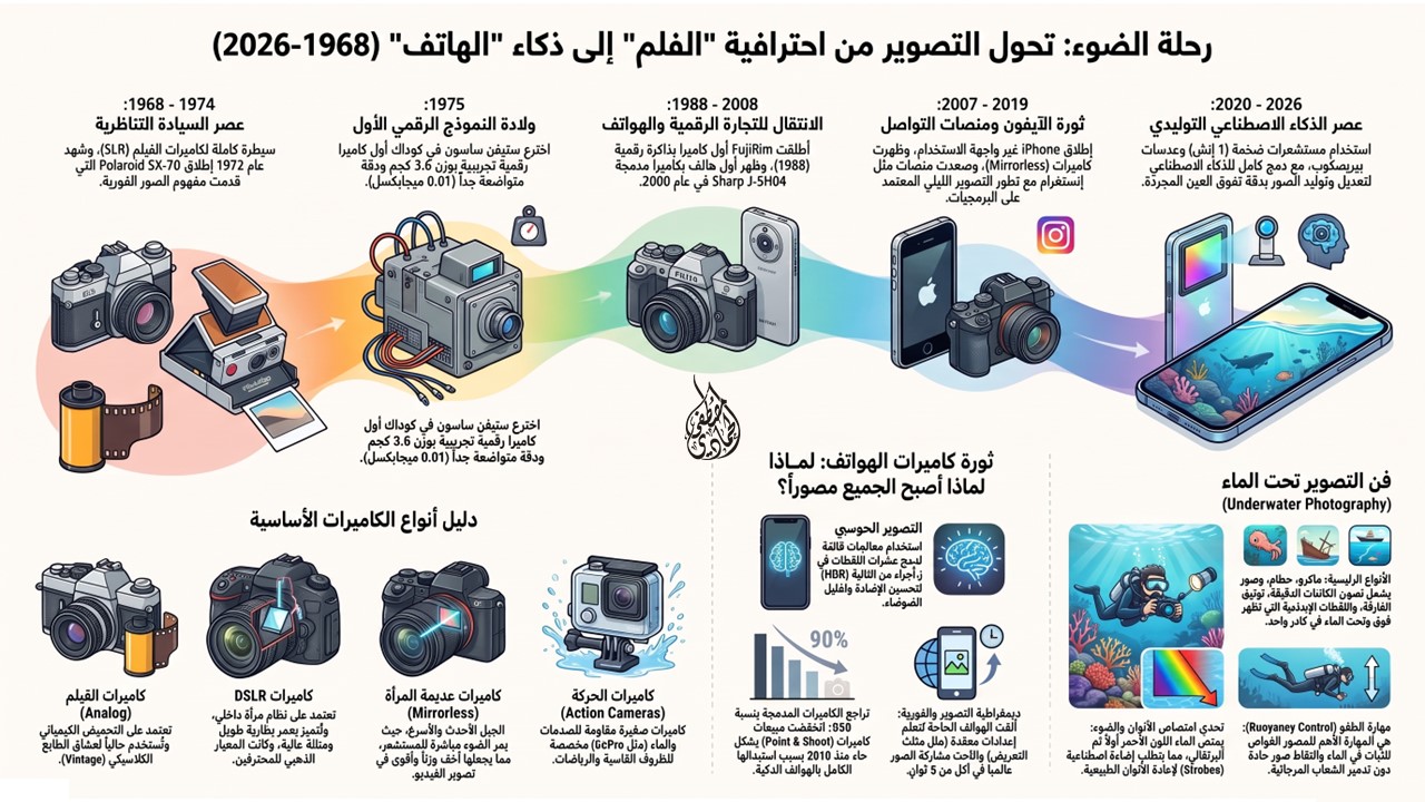 رحلة الضوء: تحول التصوير من احترافية الفيلم إلى ذكاء الهاتف